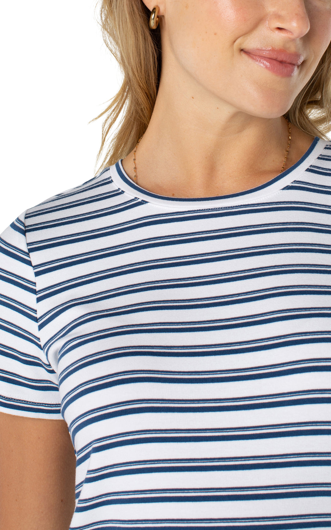 SHORT SLEEVE CREW NECK CLASSIC KNIT TEE - WHITE/INDIGO