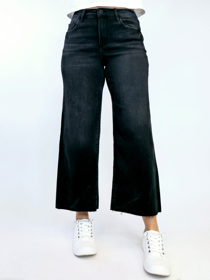 VERVET HIGH RISE SUPER SOFT CROP SLIM WIDE LEG JEANS - 26" INSEAM - BLACK