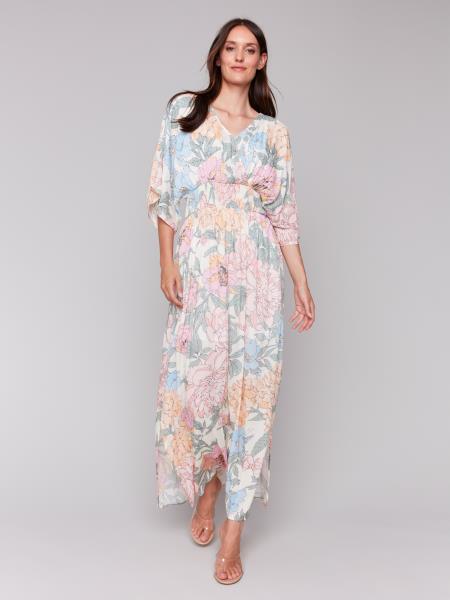 DOLMAN SHORT SLEEVES MAXI DRESS W/SIDE SLITS - DAHLIA