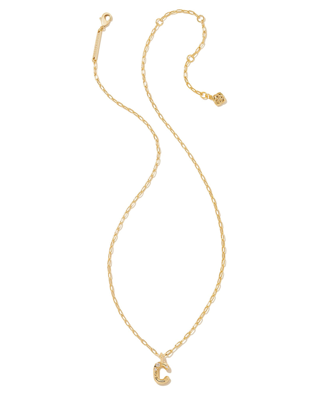 CRYSTAL LETTER C SHORT PENDANT NECKLACE - GOLD WHITE CZ