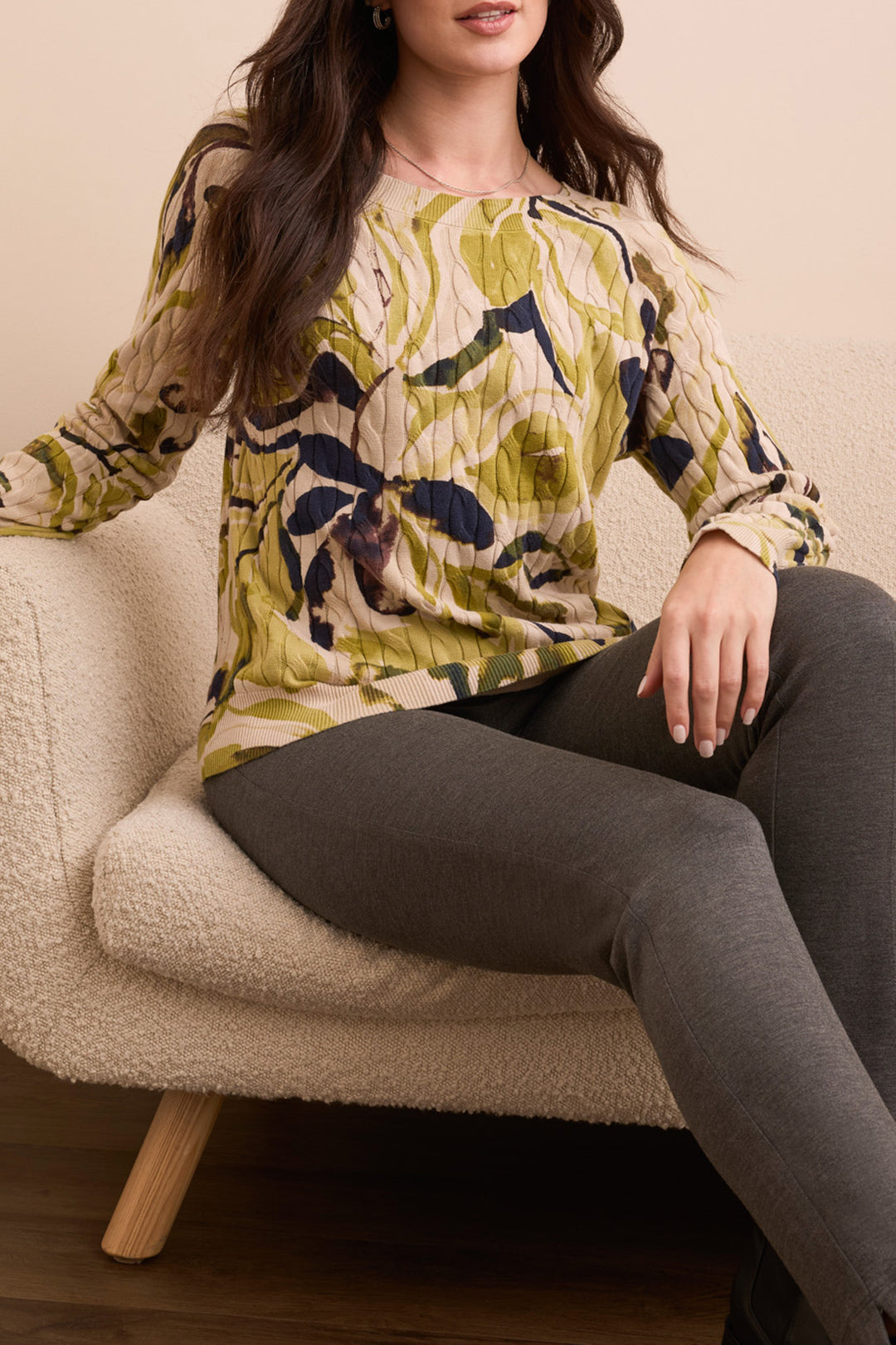 LONG SLEEVE CREW NECK SWEATER - LEEK