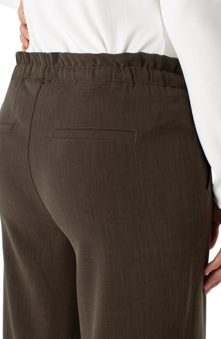PULL ON TIE WAIST WIDE LEG ANGLE PANTS 26" INSEAM - BLACK OLIVE