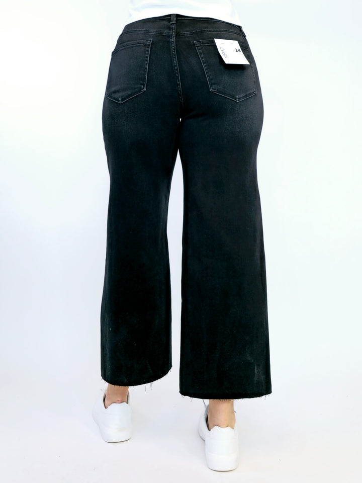 VERVET HIGH RISE SUPER SOFT CROP SLIM WIDE LEG JEANS - 26" INSEAM - BLACK
