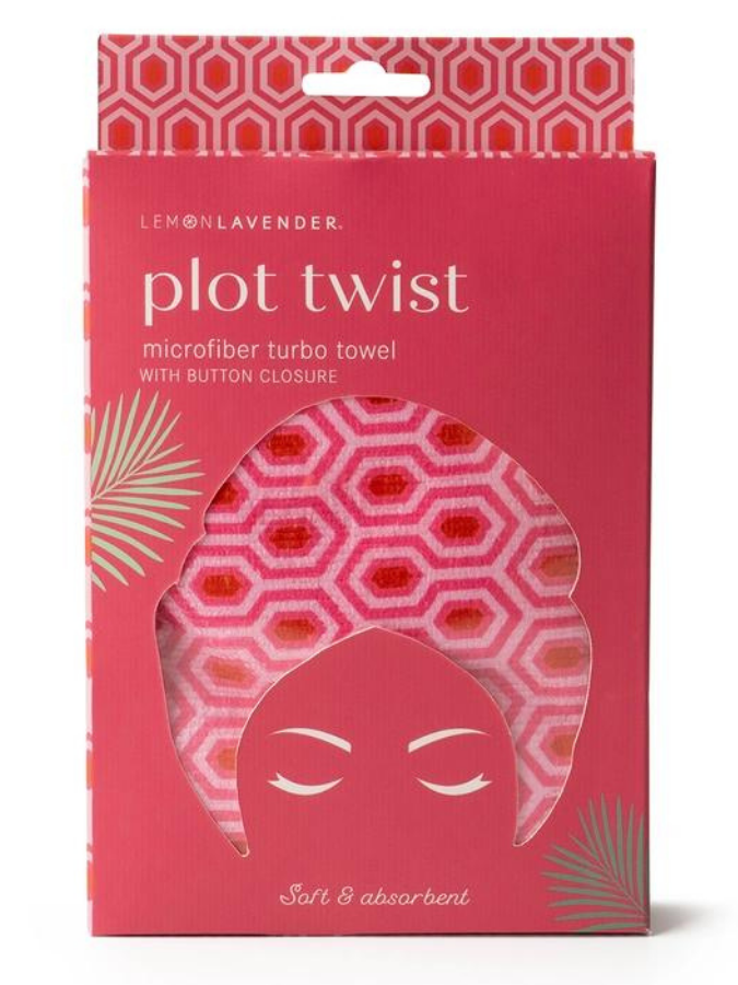 TURBO HAIR TOWEL WITH BUTTON CLOSURE - PINK GEOMETRIC