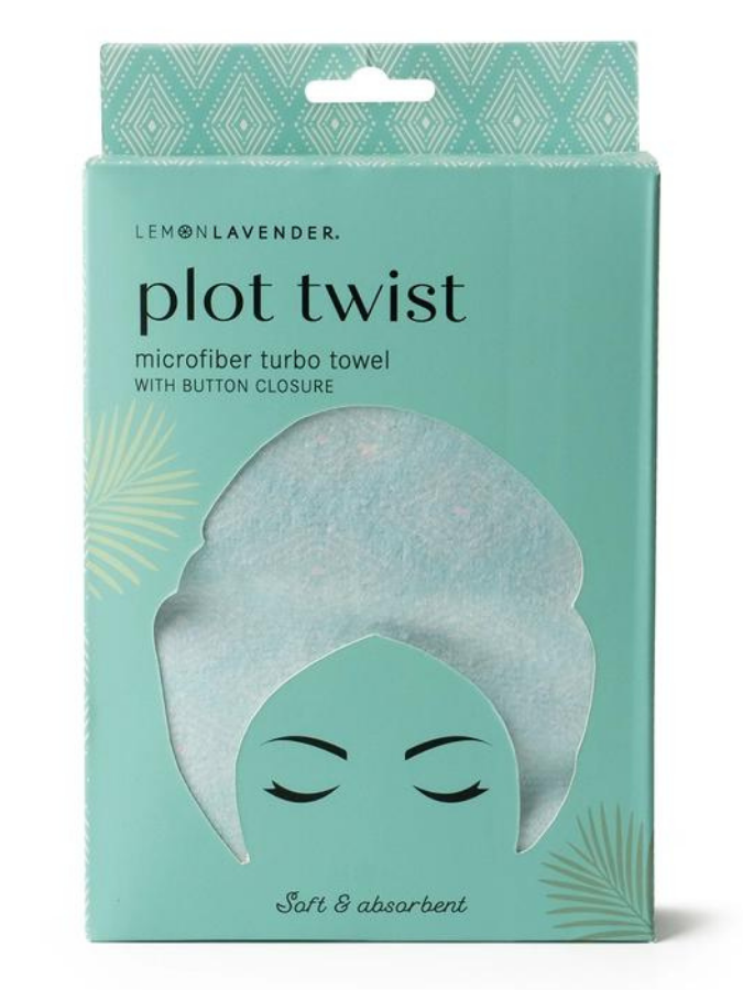 TURBO HAIR TOWEL WITH BUTTON CLOSURE - TEAL DIAMONDS