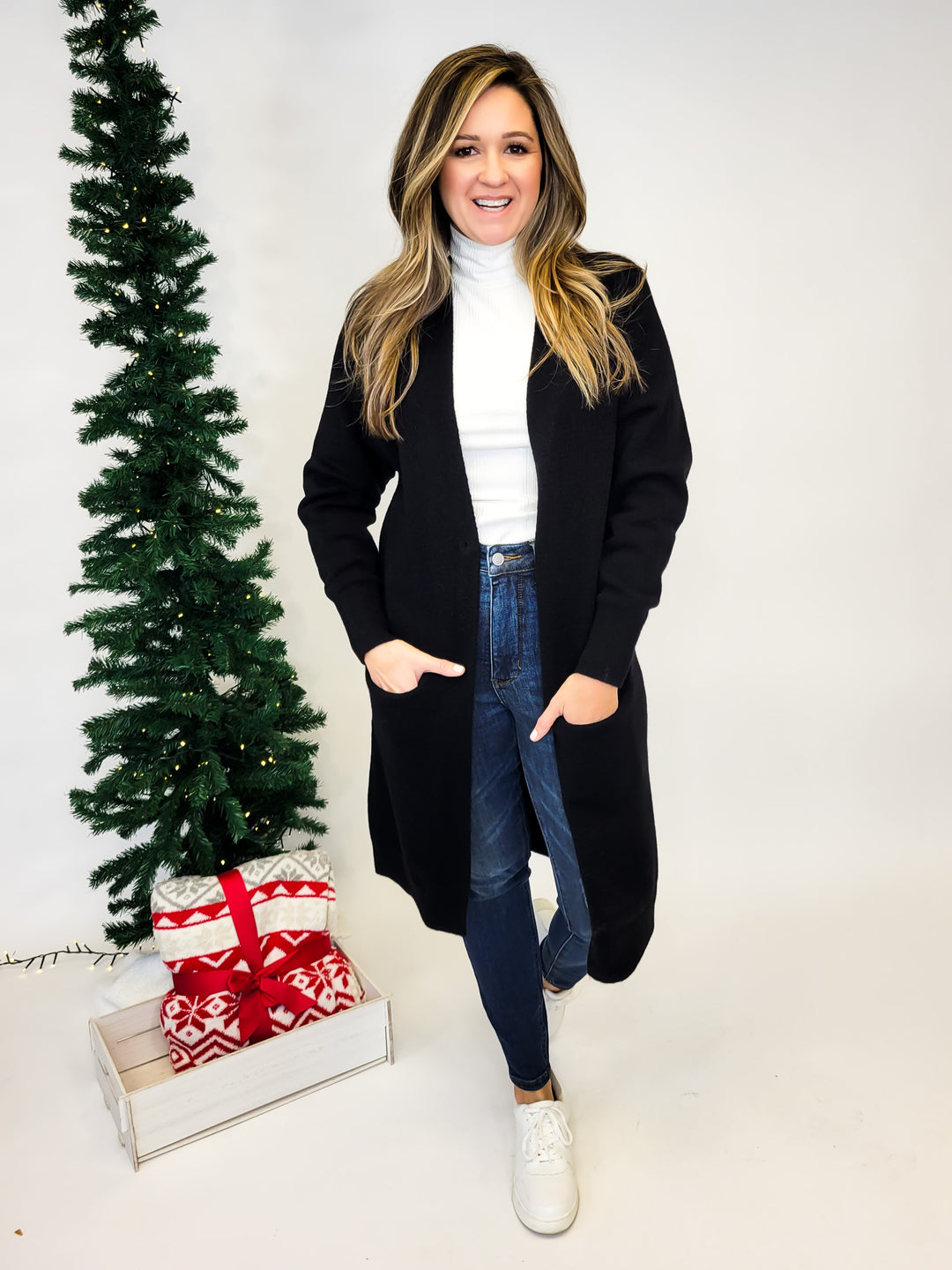 OVERSIZE POCKET LONG CARDIGAN - BLACK - O/S