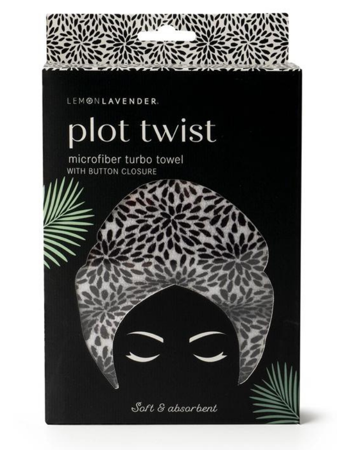 TURBO HAIR TOWEL WITH BUTTON CLOSURE - BLACK FLOWER