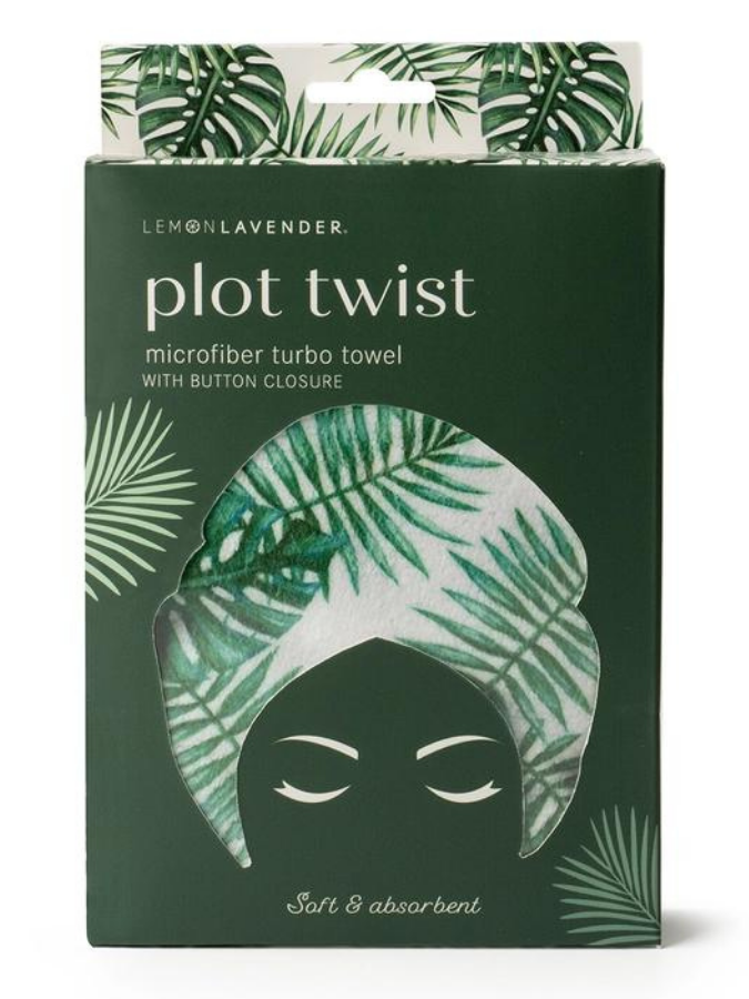 TURBO HAIR TOWEL WITH BUTTON CLOSURE - PALM PRINT