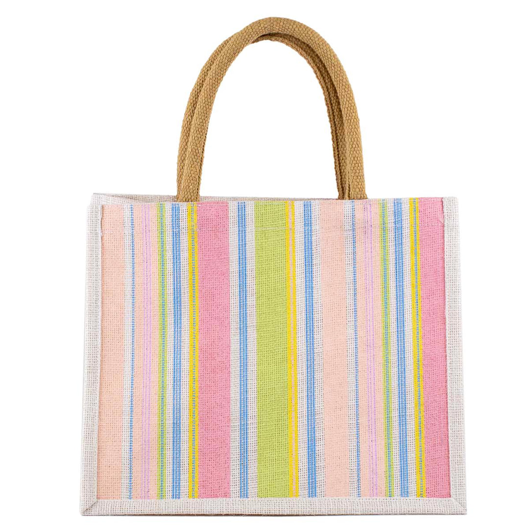 JANEY STRIPE GIFT TOTE 12X10X8 - WHITE/MULTI