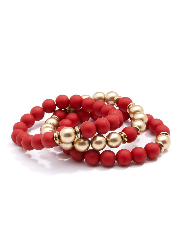 MATTE RESIN SET OF 3 STRETCH BRACELETS - RED