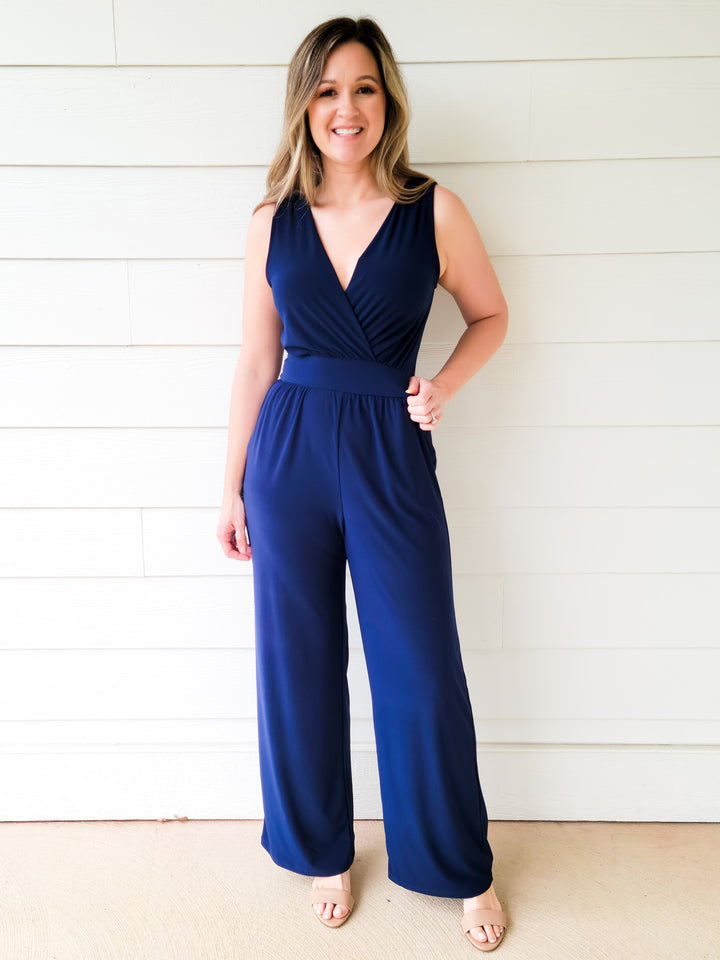 SLEEVELESS CROSSOVER ALL OCCASSION JUMPSUIT - NAVY