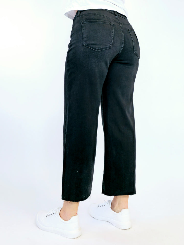 VERVET HIGH RISE SUPER SOFT CROP SLIM WIDE LEG JEANS - 26" INSEAM - BLACK