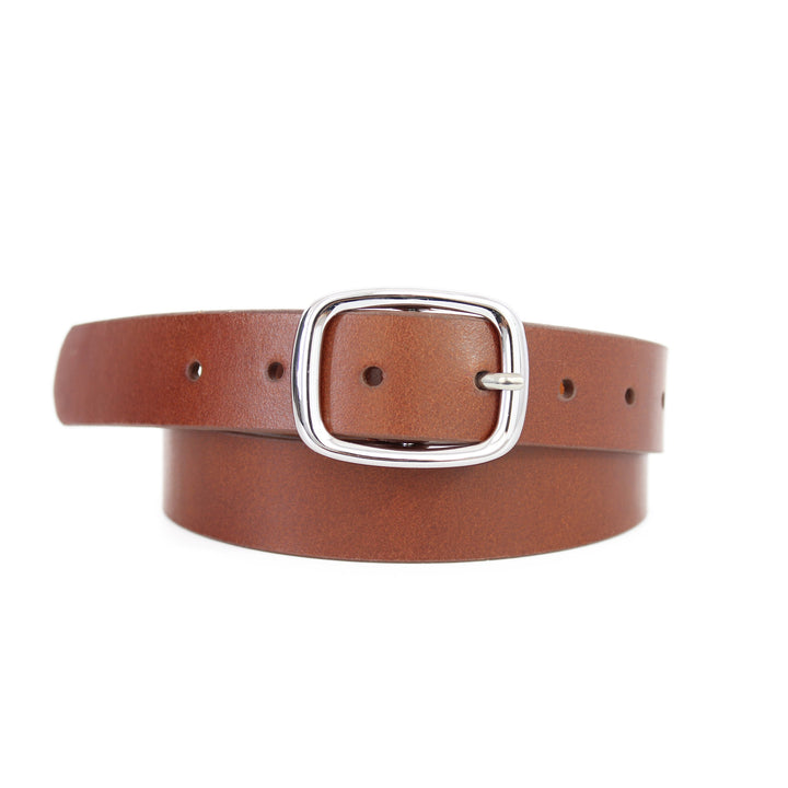 BASIC SILVER RECTANGLE BUCKLE LEATHER BELT