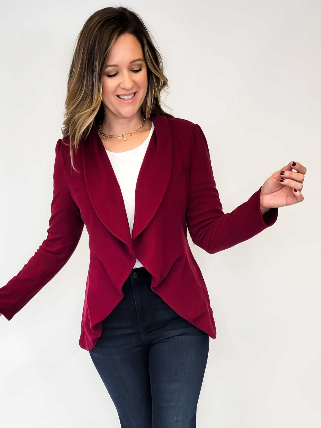 SOLID STRETCHY BLAZER - BURGUNDY