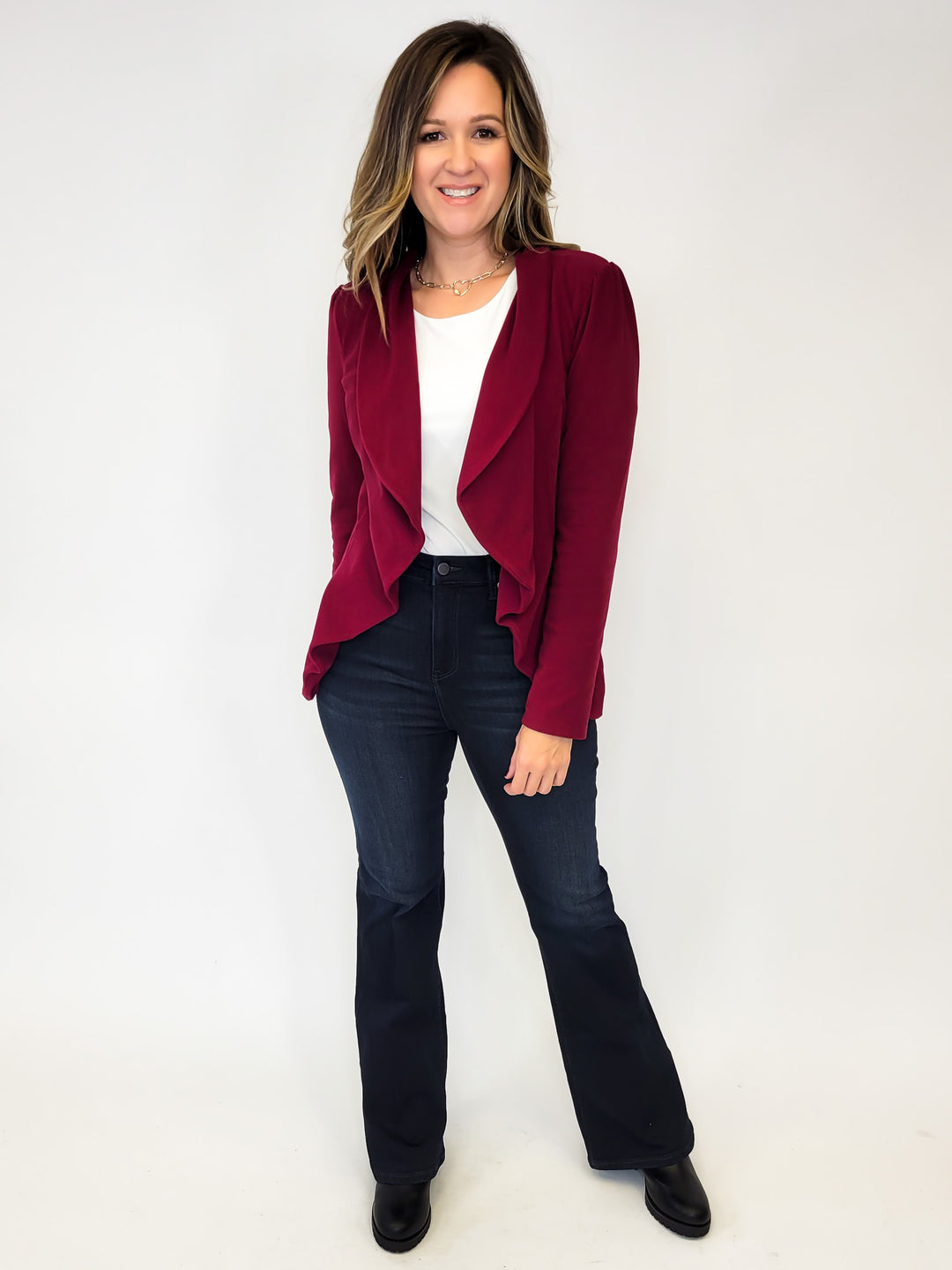 SOLID STRETCHY BLAZER - BURGUNDY