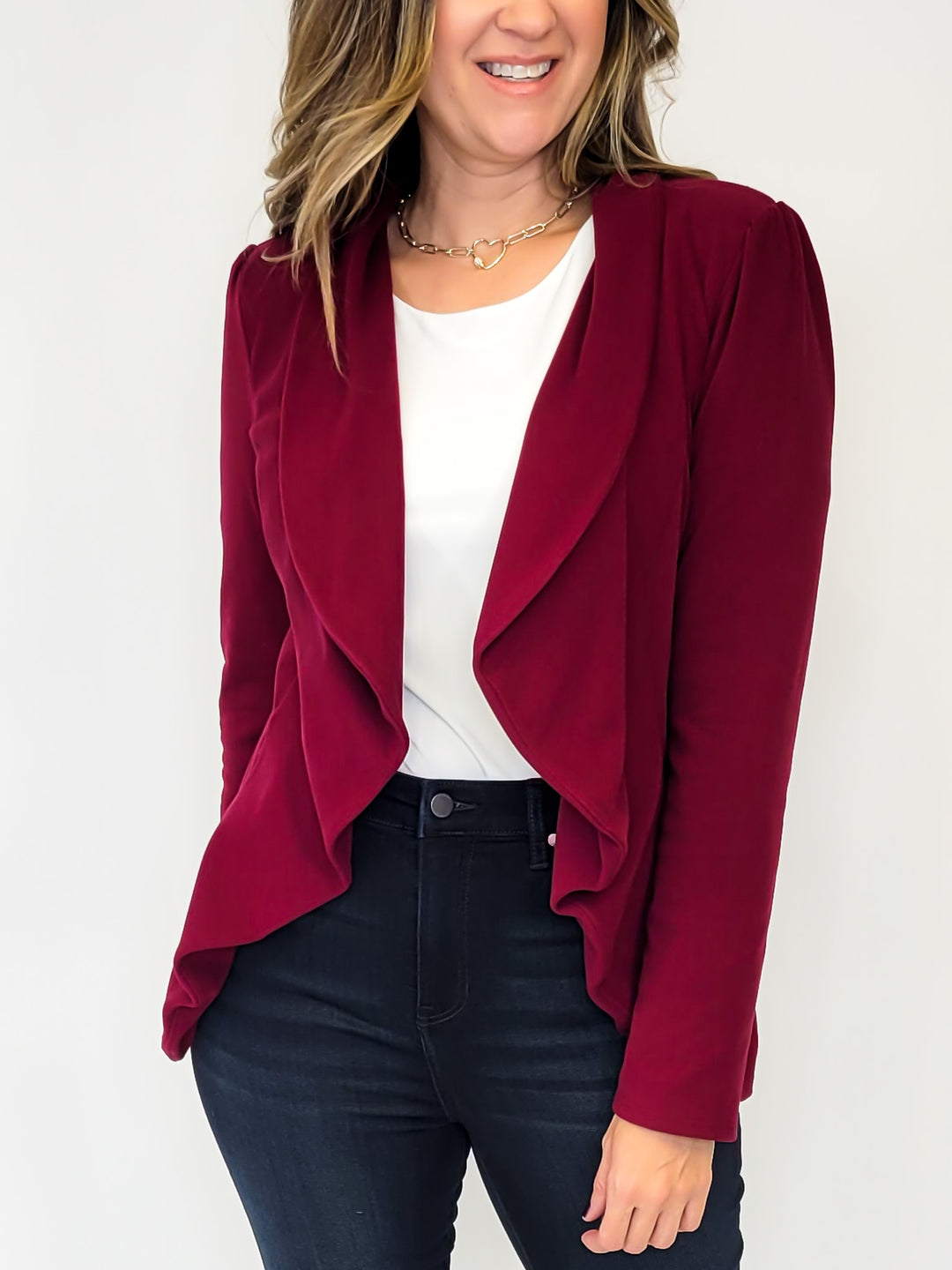 SOLID STRETCHY BLAZER - BURGUNDY