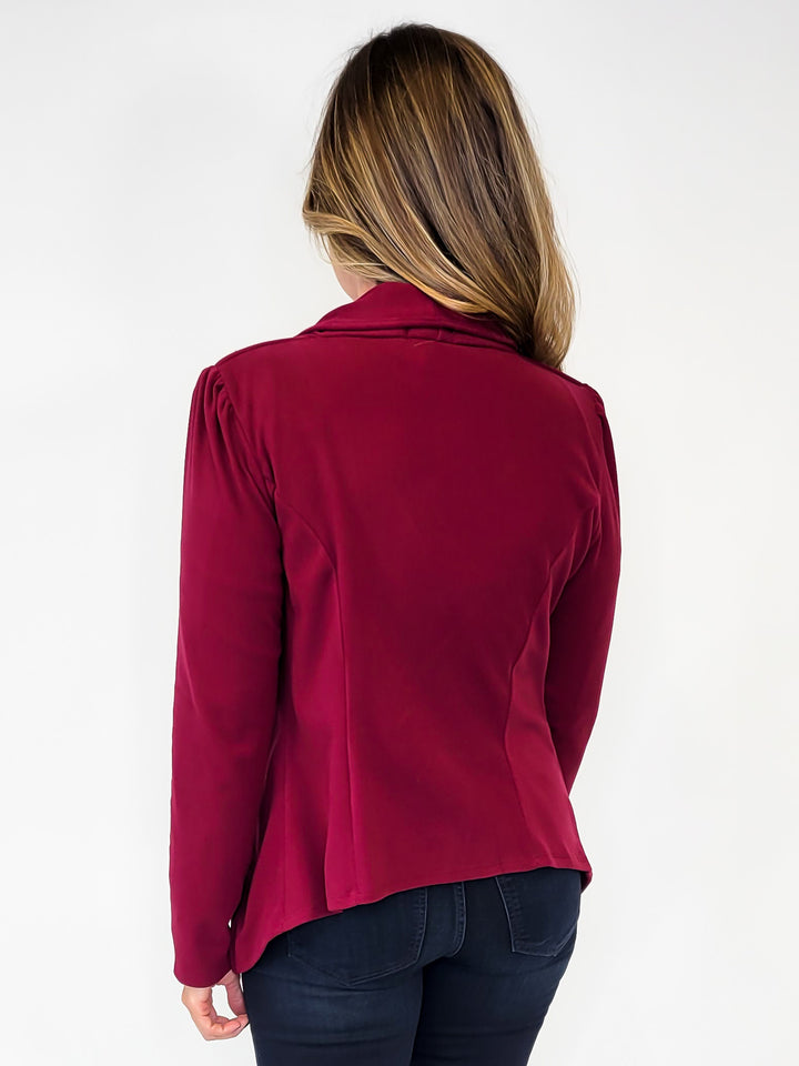 SOLID STRETCHY BLAZER - BURGUNDY