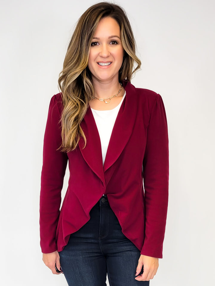 SOLID STRETCHY BLAZER - BURGUNDY