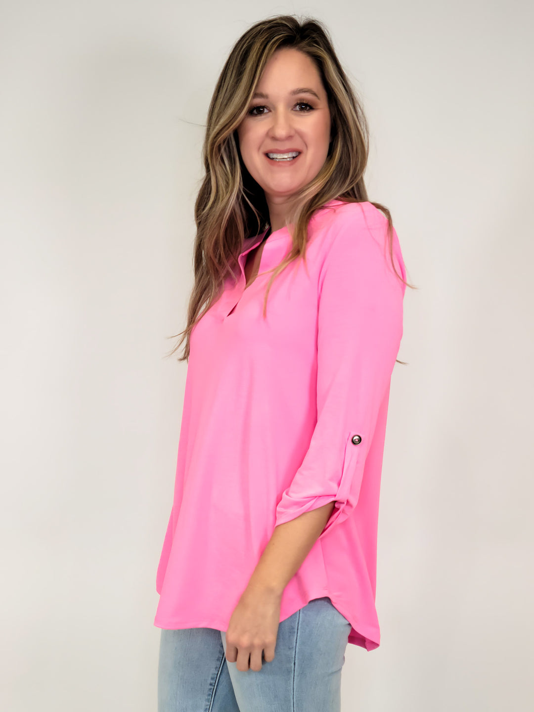 SOLID STRETCHY LIZZY  TOP - NEON PINK