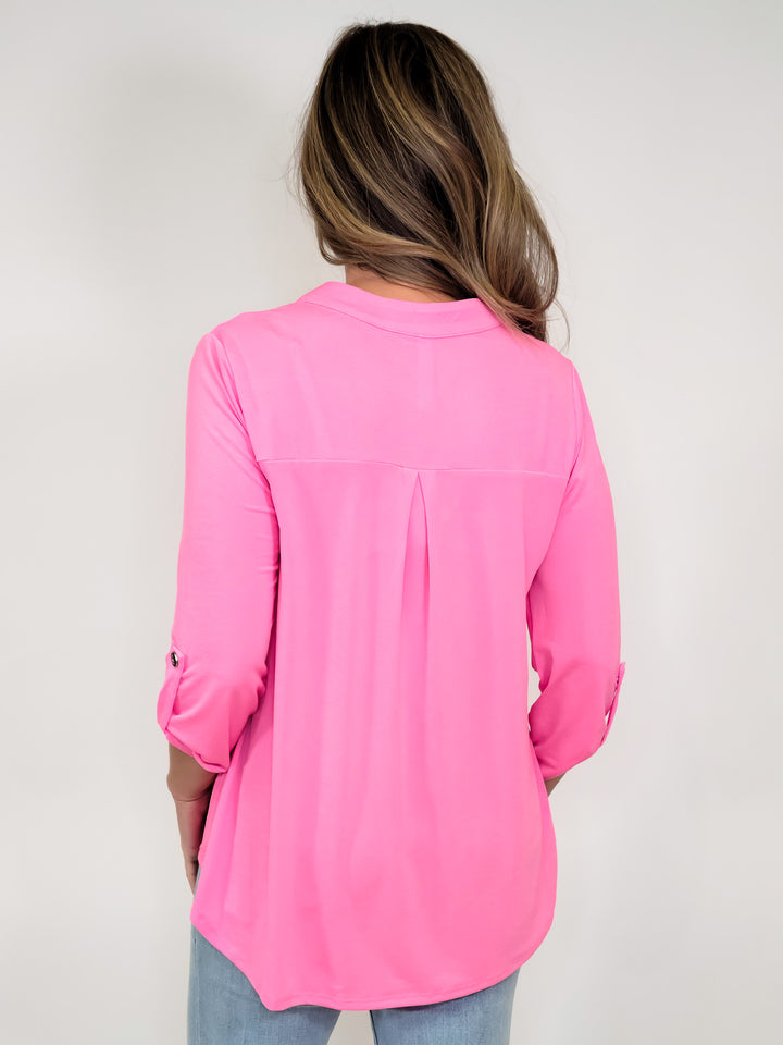 SOLID STRETCHY LIZZY  TOP - NEON PINK