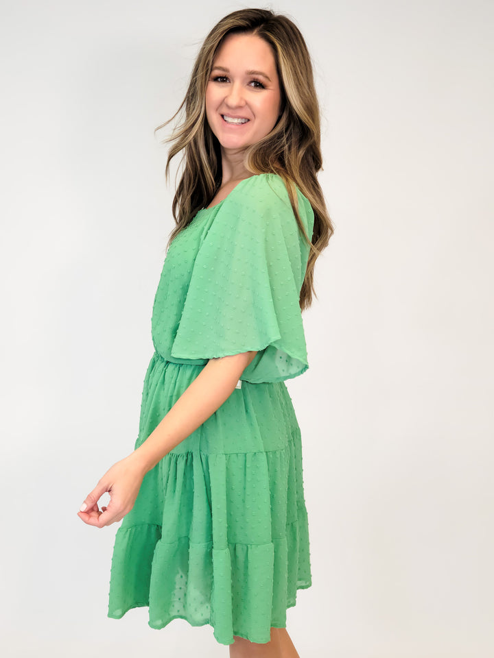 SWISS DOT LINED SHORT DRESS WITH SLEEVES - SWEET MINT