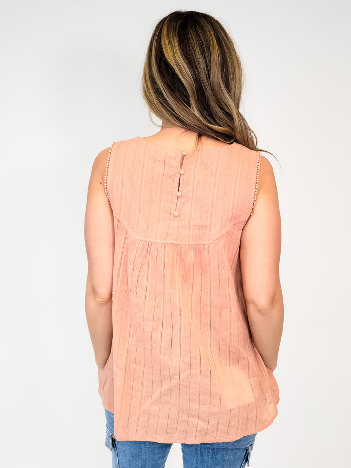EMBROIDERED PANEL TANK TOP - CANTALOUPE