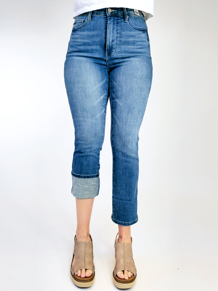 JUDY BLUE HW TUMMY CONTROL CUFF CAPRI - MEDIUM - 23" INSEAM