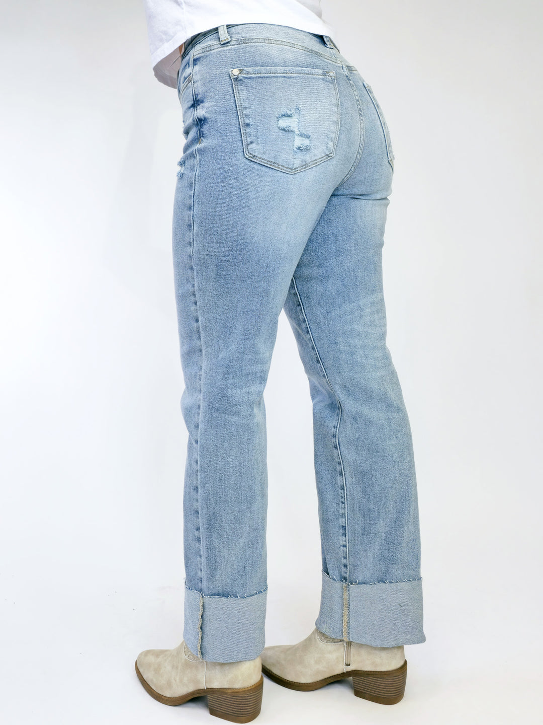 JUDY BLUE MID RISE LIGHT WASH DAD JEANS - LIGHT - 34" INSEAM
