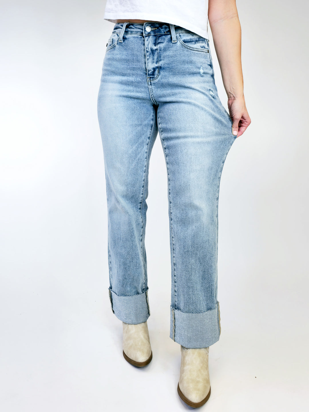 JUDY BLUE MID RISE LIGHT WASH DAD JEANS - LIGHT - 34" INSEAM