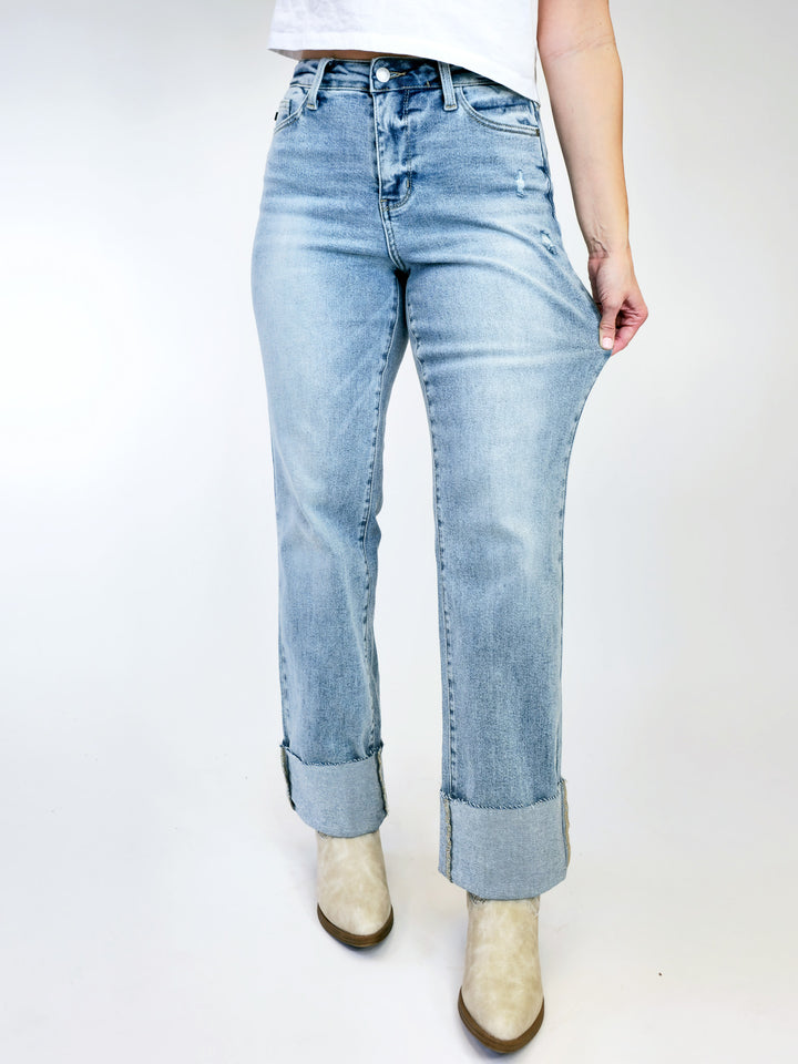 JUDY BLUE MID RISE LIGHT WASH DAD JEANS - LIGHT - 34" INSEAM