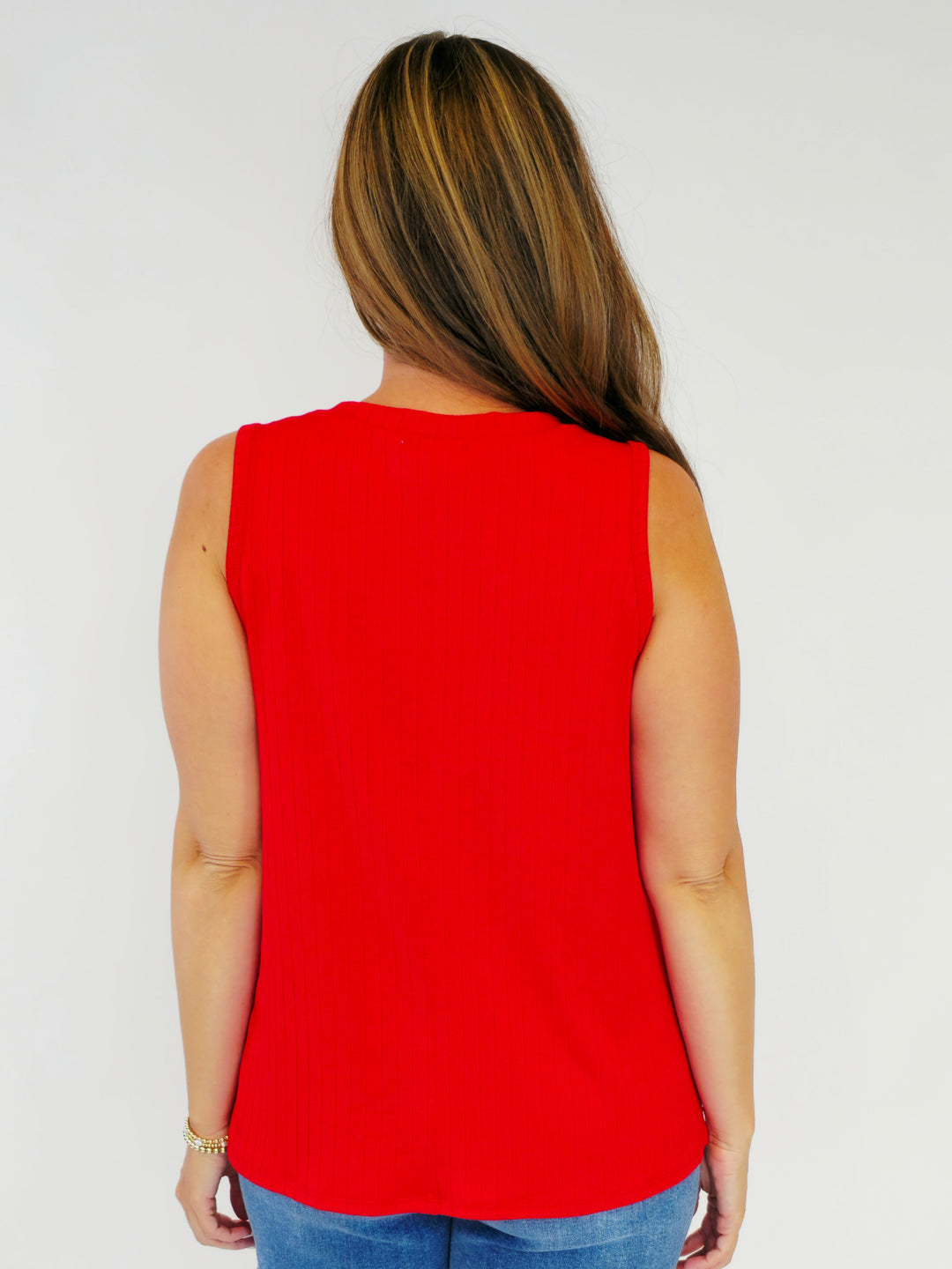 RIBBED V-NECK TANK TOP - RED