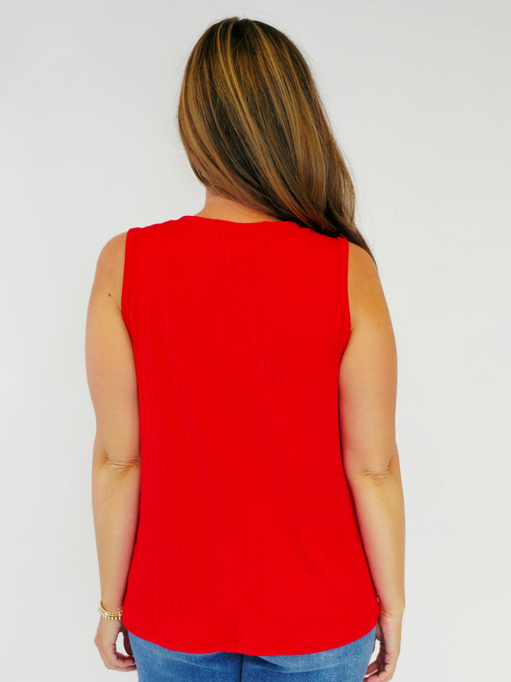 RIBBED V-NECK TANK TOP - RED