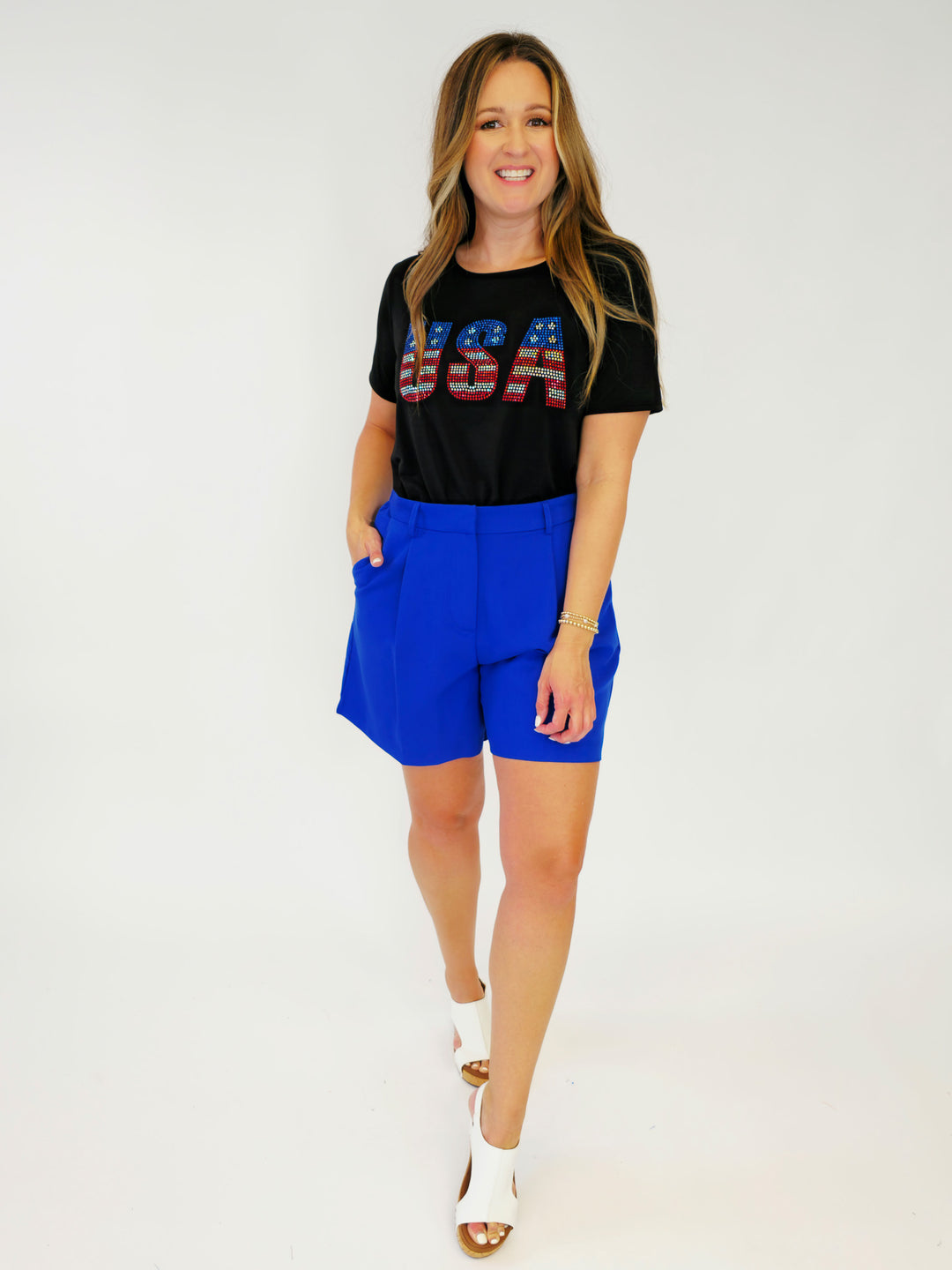 HIGH WAIST PLEATED CHIC SHORTS - COBALT