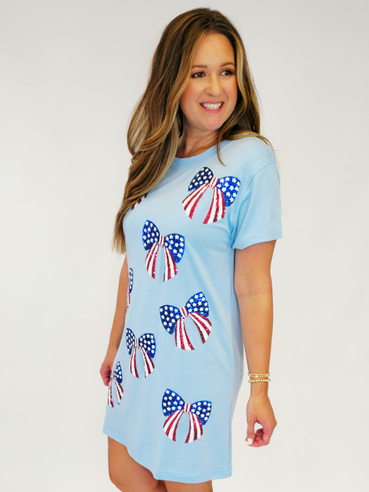 SHORT SLEEVE USA BOWS SHORT DRESS - RBW