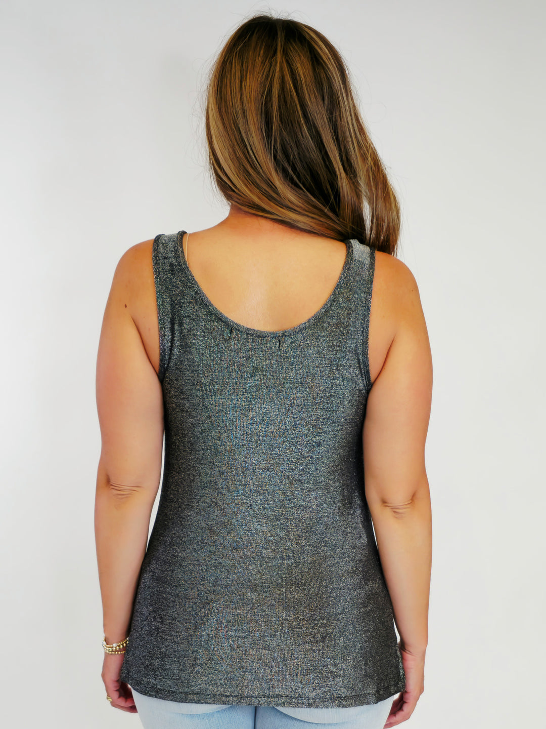 SUBTLY SPARKLY LUREX TANK TOP - SILVER/BLACK