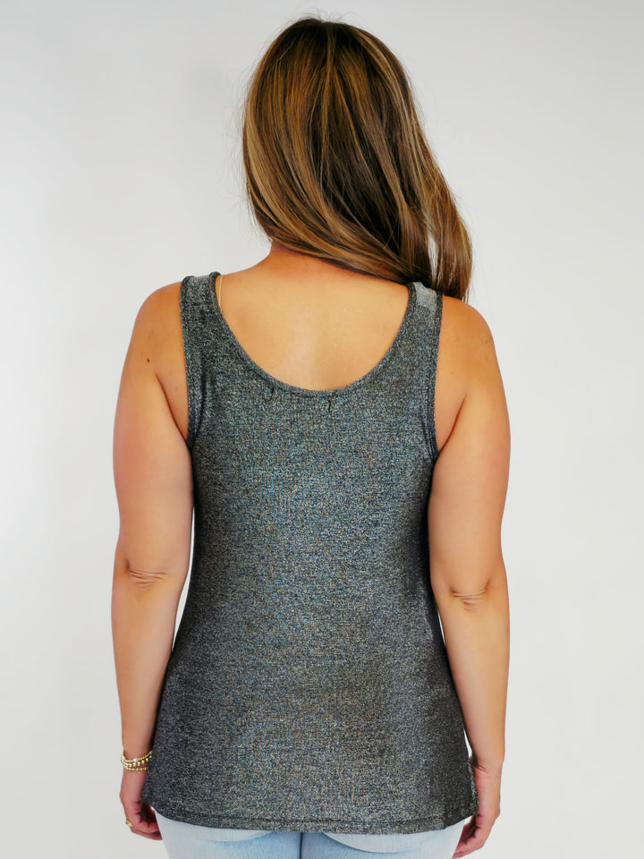 SUBTLY SPARKLY LUREX TANK TOP - SILVER/BLACK