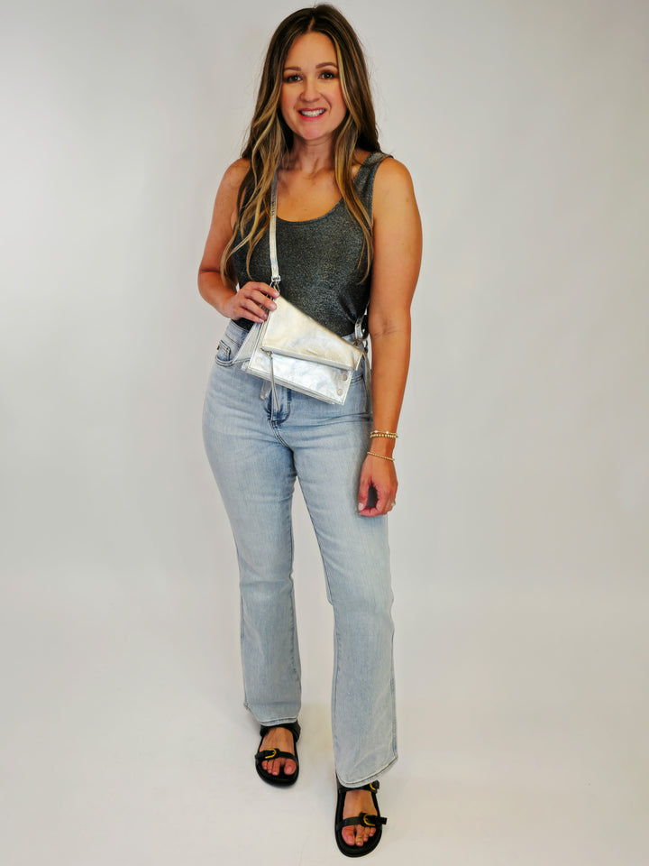 SUBTLY SPARKLY LUREX TANK TOP - SILVER/BLACK