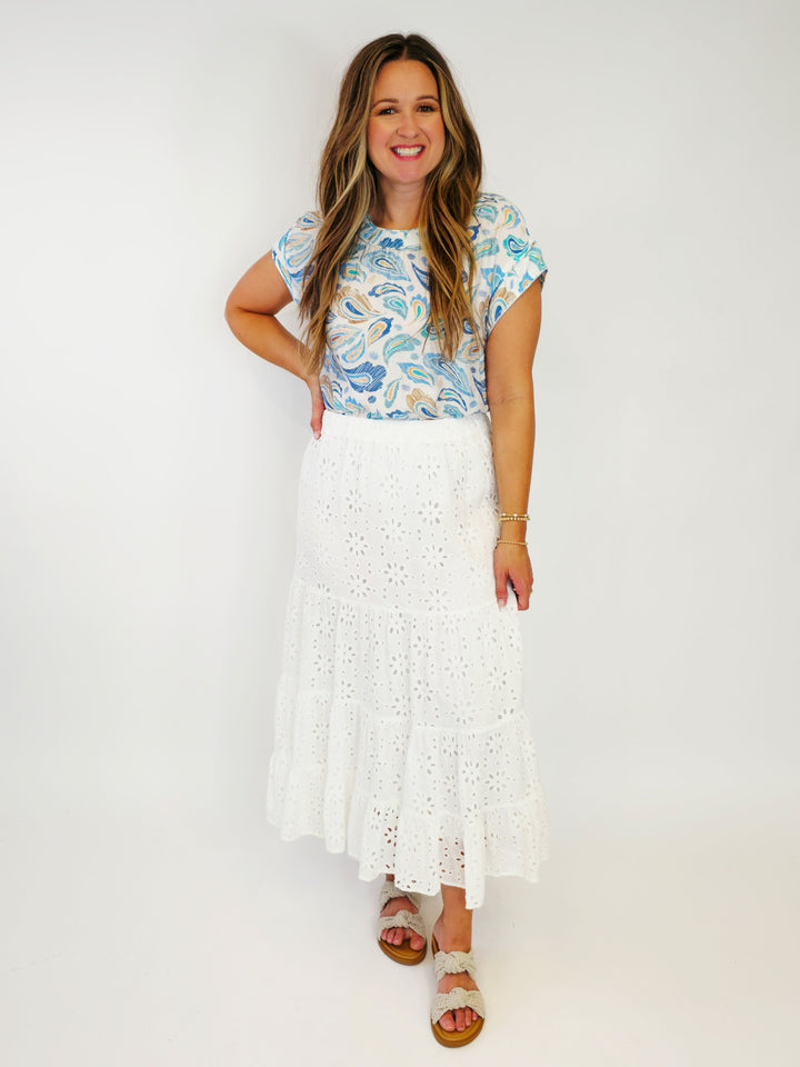 PAISLEY PRINT CAP SLEEVE BLOUSE - BLUE MIX