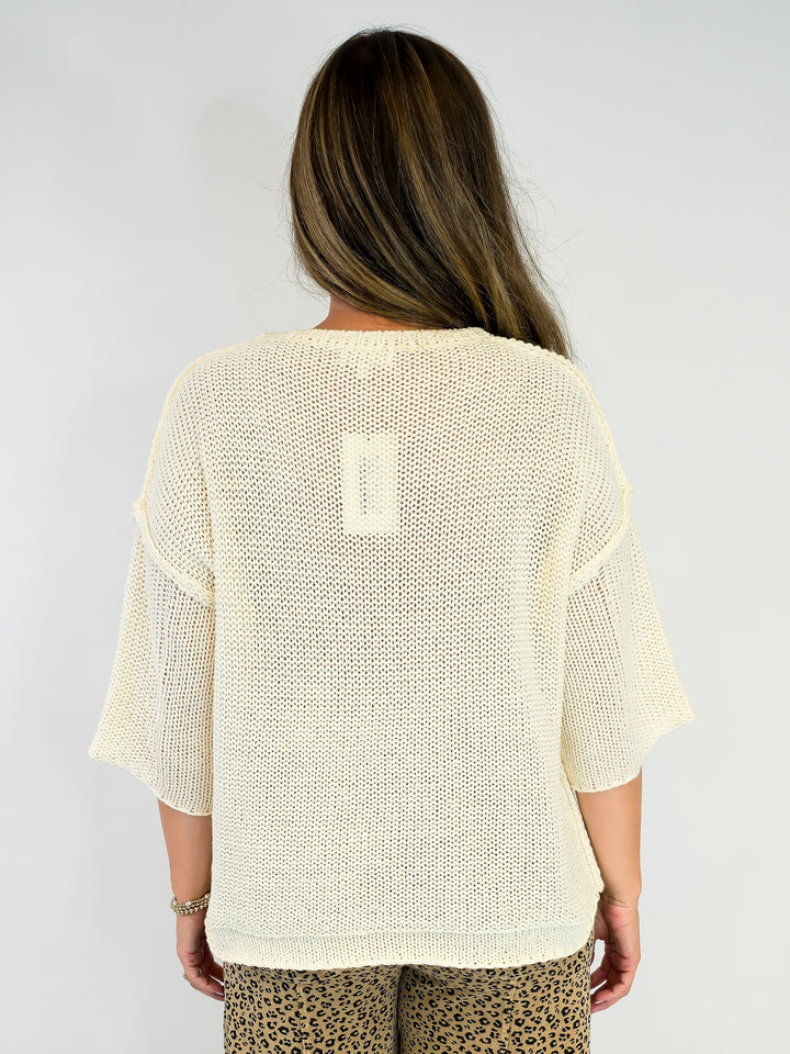 HALF SLEEVE KNIT BOXY SWEATER - IVORY