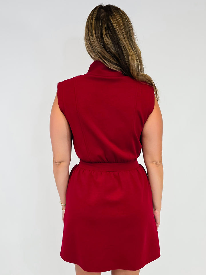 FRONT ZIP ATHLEISURE SHORT DRESS - WINE