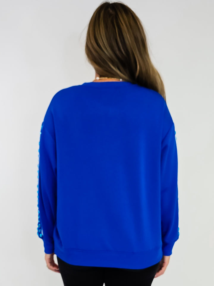 SHORT SLEEVE SARAH GAME DAY SWEATSHIRT - BLUE/WHITE