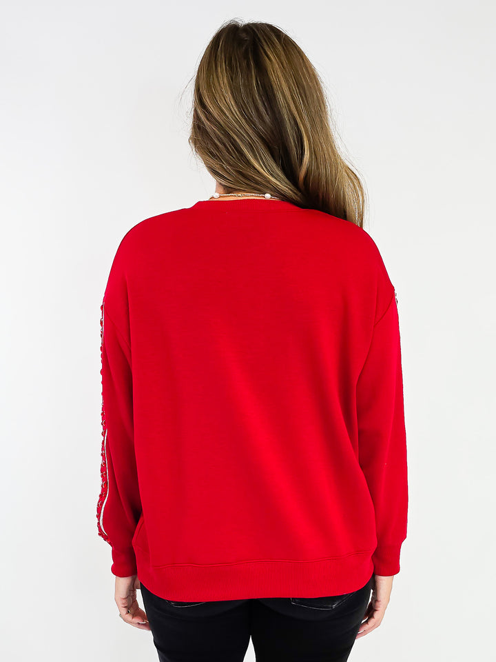 LONG SLEEVE SARAH GAME DAY SWEATSHIRT - CRIMSON/WHITE