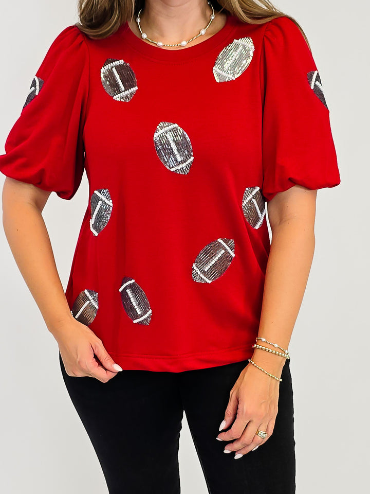 PUFF SHORT SLEEVE TINA FOOTBALL TOP - CRIMSON