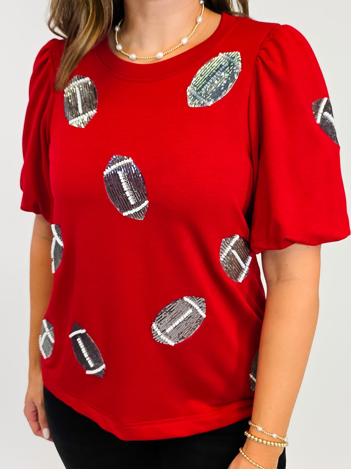 PUFF SHORT SLEEVE TINA FOOTBALL TOP - CRIMSON