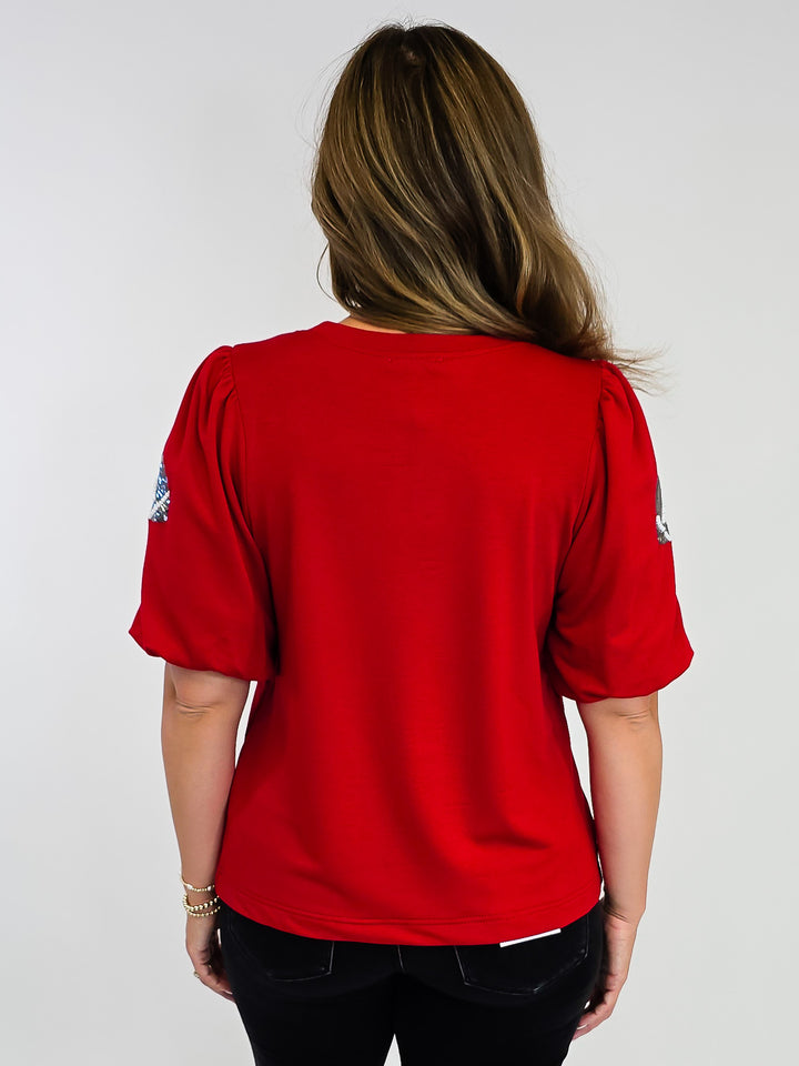 PUFF SHORT SLEEVE TINA FOOTBALL TOP - CRIMSON