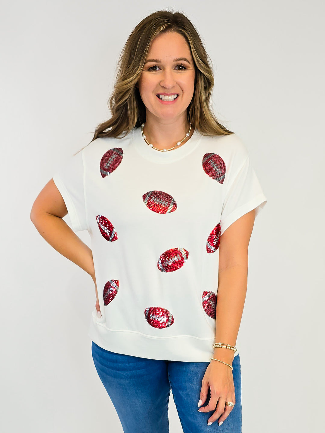SHORT SLEEVE EMILY FOOTBALL TOP - CRIMSON/WHITE
