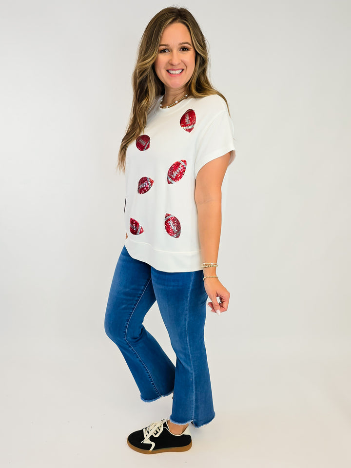 SHORT SLEEVE EMILY FOOTBALL TOP - CRIMSON/WHITE