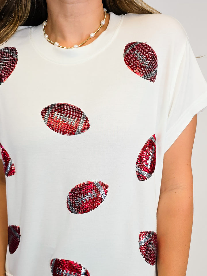 SHORT SLEEVE EMILY FOOTBALL TOP - CRIMSON/WHITE