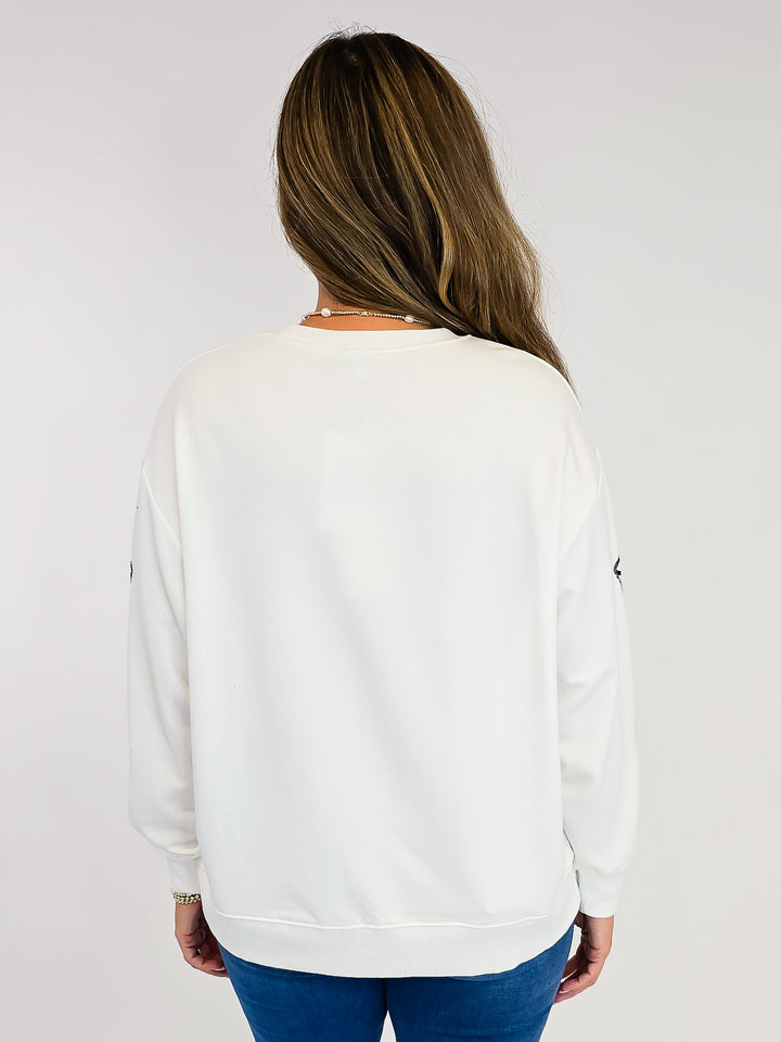 3/4 SLEEVE SARAH SEQUIN BASKETBALL SWEATSHIRT - WHITE