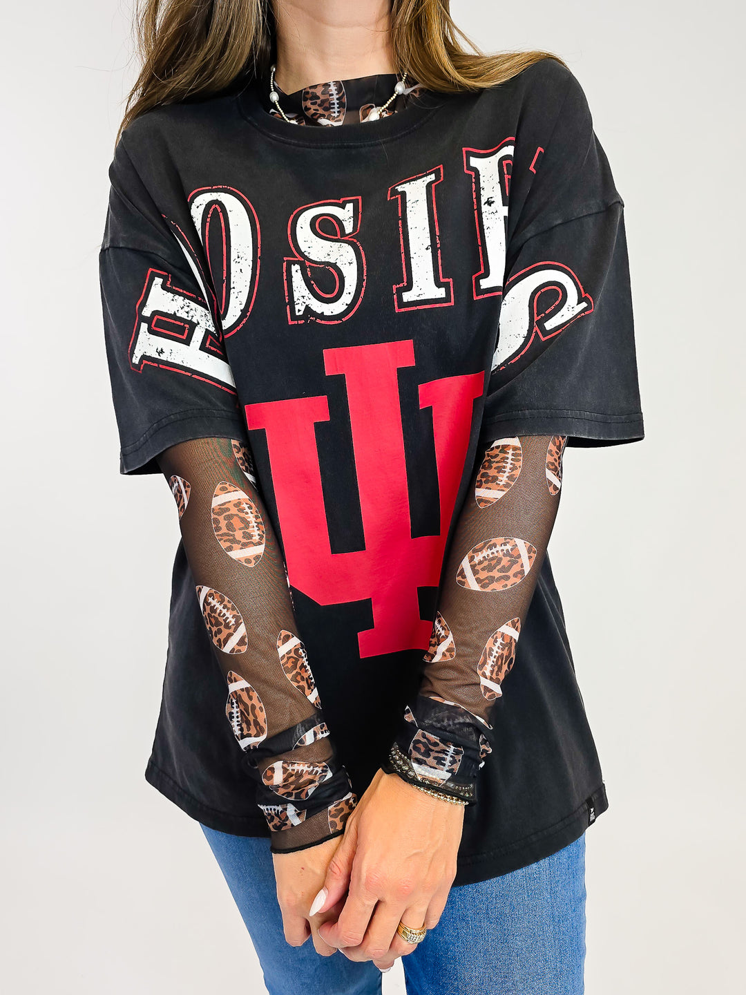 LEOPARD FOOTBALL PRINTED MESH LAYERING TOP -  CLASH BLACK